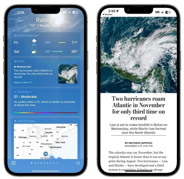 涵江苹果14维修分享iPhone 14手机如何看天气时顺带看新闻 