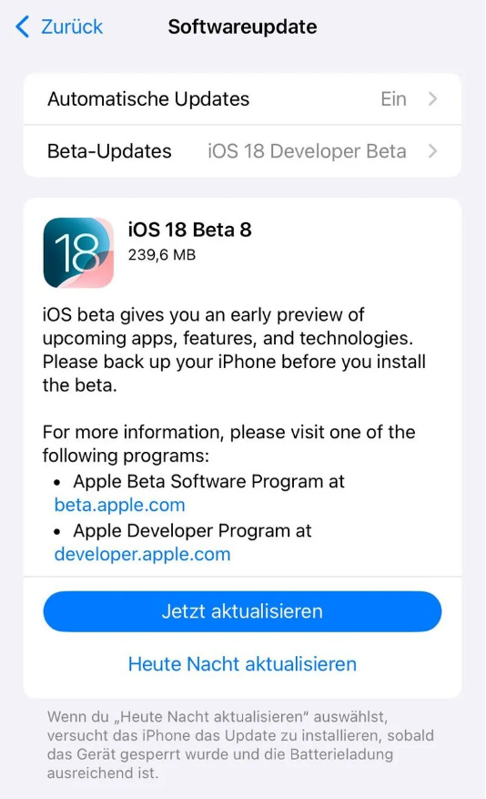 涵江苹果手机维修分享苹果 iOS / iPadOS 18 开发者预览版 Beta 8 发布 